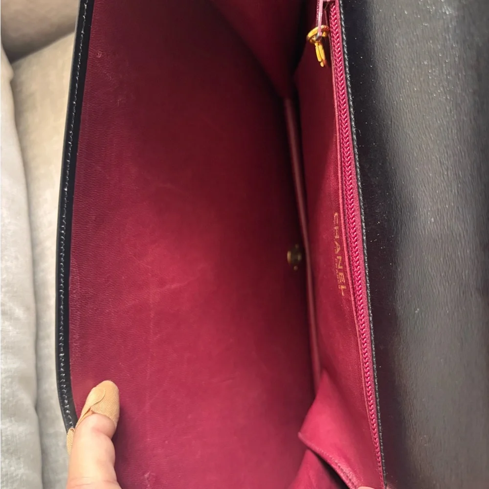 Authentic CHANEL coco mark cotton jersey push lock black leather vintage clutch - Picture 10 of 12